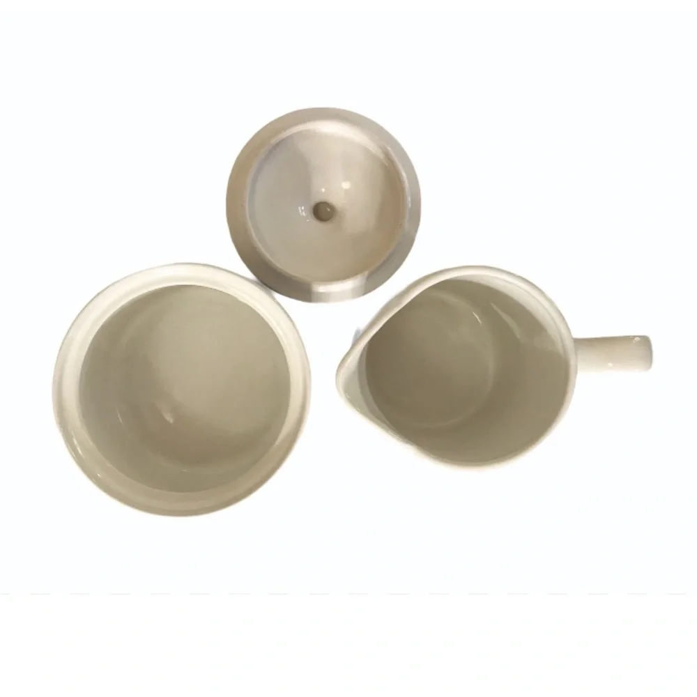 Vintage MCM Stoneware Cream & Sugar Set Japan Blue  Plaid
